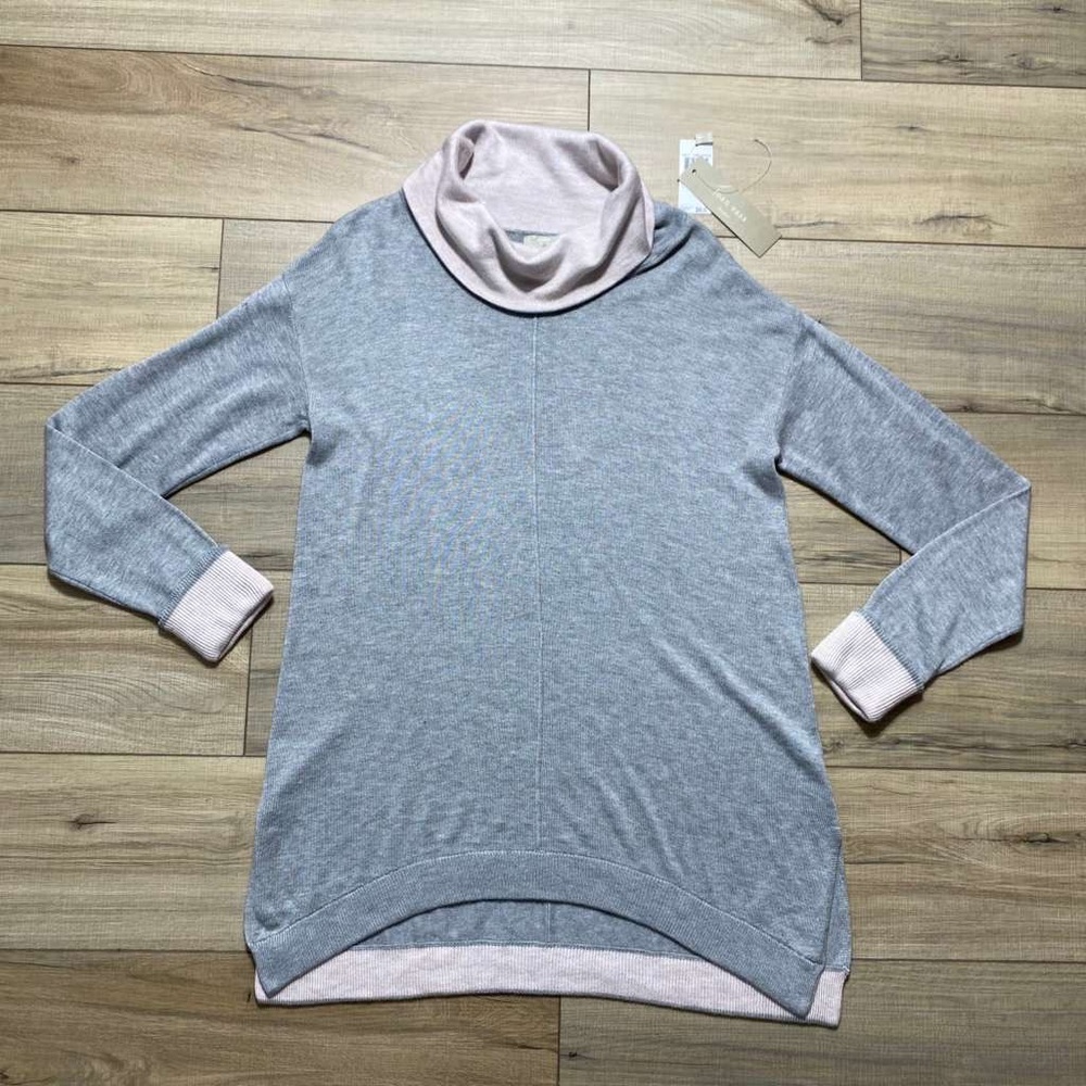 Joan Vass Studio Cashmere Blend Cowl Neck Long‎ Sleeve Sweater Large Gray Pink